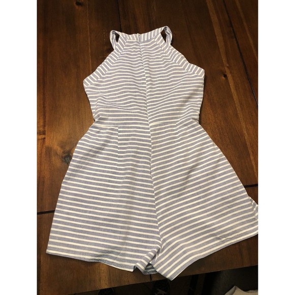 CBR Women Small Blue White Striped High Neck Sleeveless Romper Jumper Shorts - Picture 4 of 8
